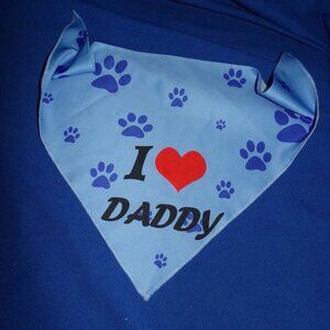 Vintage "I Love Daddy" Dog Paw Print Neck Kerchief - Blue w/ Red Hearts